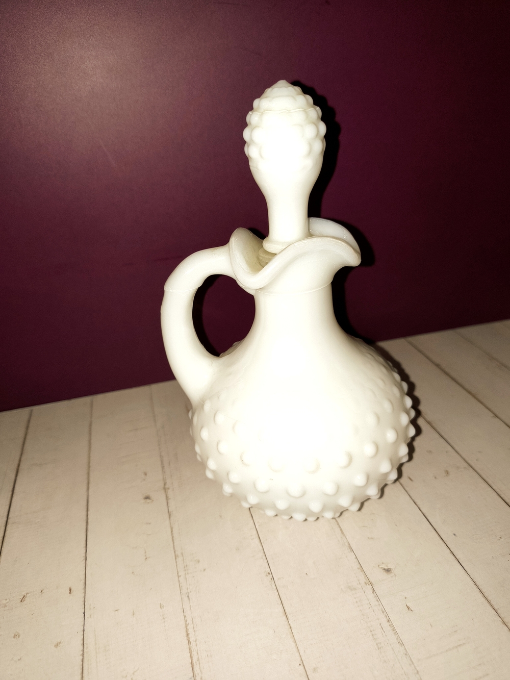 Avon White Hobnail Glass Cruet with Decorative Stopper